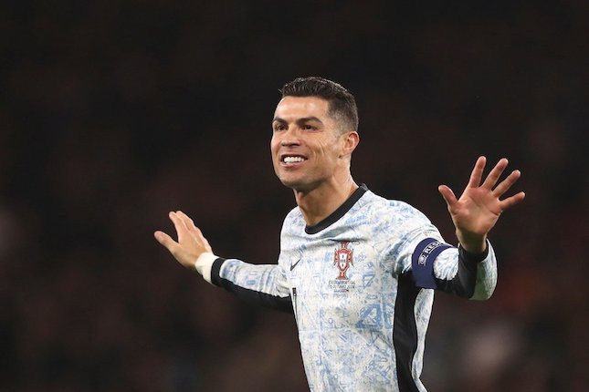 Gestur Cristiano Ronaldo dalam laga UEFA Nations League antara Skotlandia vs Portugal, Rabu (16/10/2024)