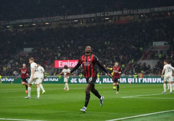 Rafael Leao dari AC Milan merayakan gol dalam laga Serie A melawan Lazio di San Siro, Milan, Italia, Sabtu, 29 November 2025 /Antonio Calanni