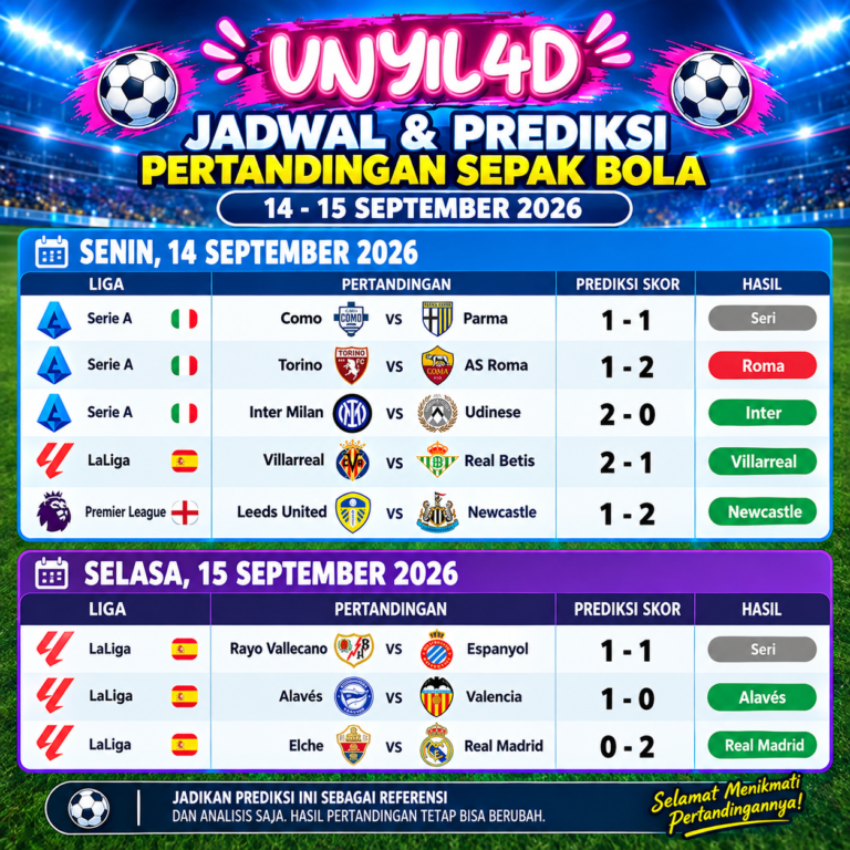 jadwal dan prediksi pertandingan sepak bola 14-15 september 2026