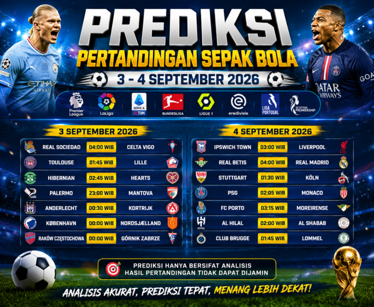 prediksi pertandingan sepak bola 3-4 september 2026